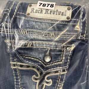 Rock Revival Kai Boot  Jeans Womens 27 Embroidered THICK STITCH WHISKERING